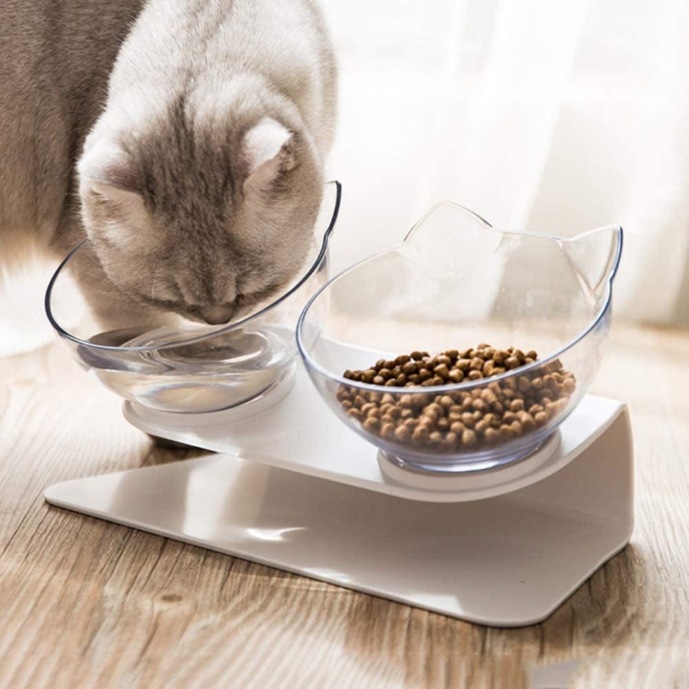Elevated Cat Bowls with Raised Stand, Pet Food Water Feeder Bowl, 15° Tilted Pet Bowl Stress-Free Suit for Cats Small Dogs