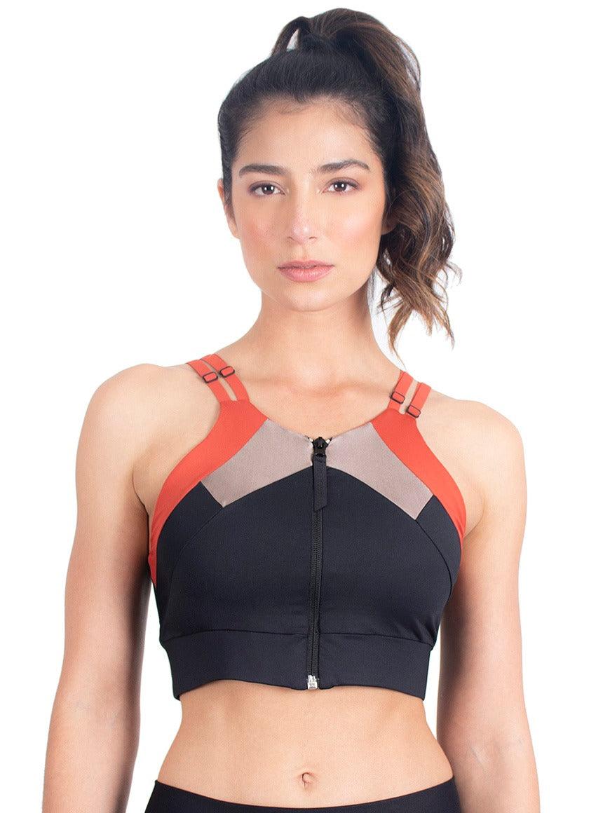 vivacolor top bras and shirts small / Black/terracota Luca Full Coverage Bra Top: Elevate Your Fitness with Confidence and Comfort